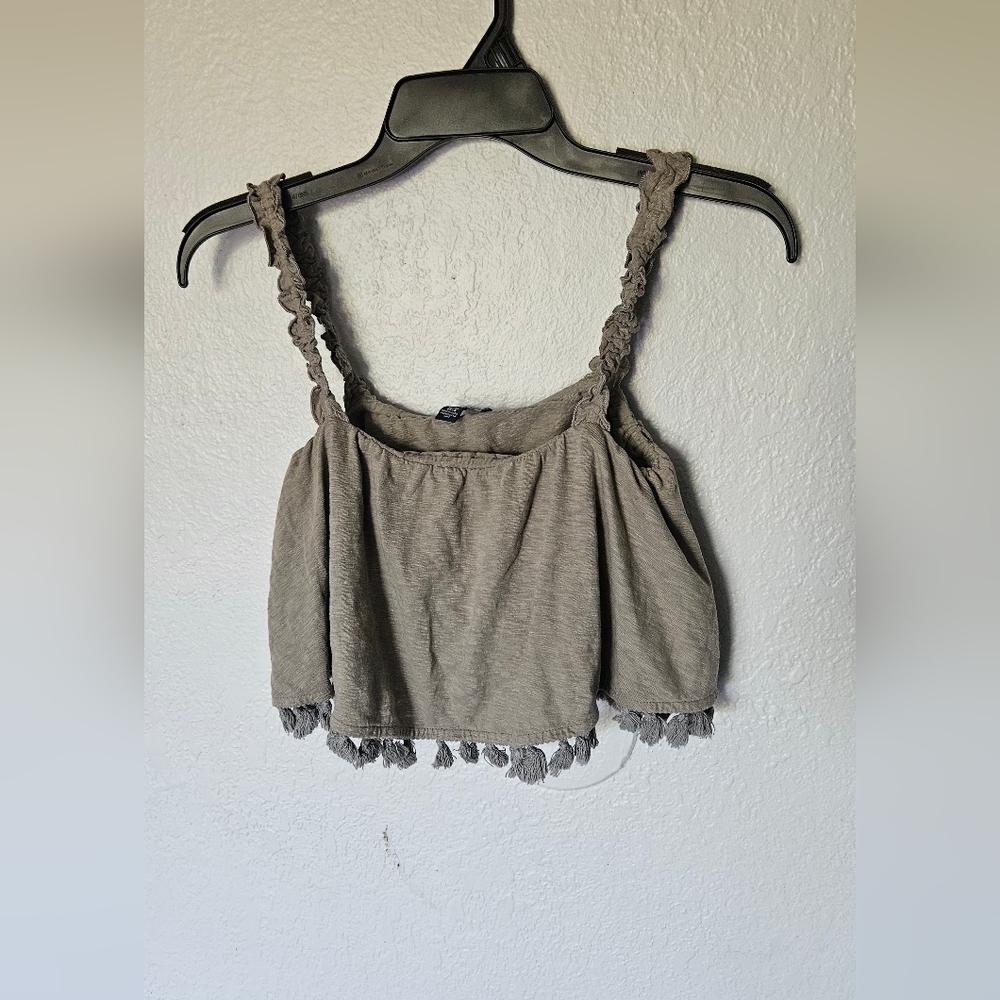 American Eagle Outfitters Gray Crop Top with Tassels